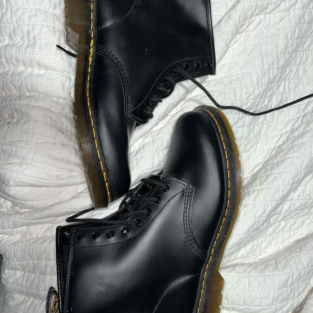 Men’s Dr. Martens Black Leather Boots with Yellow Stitching